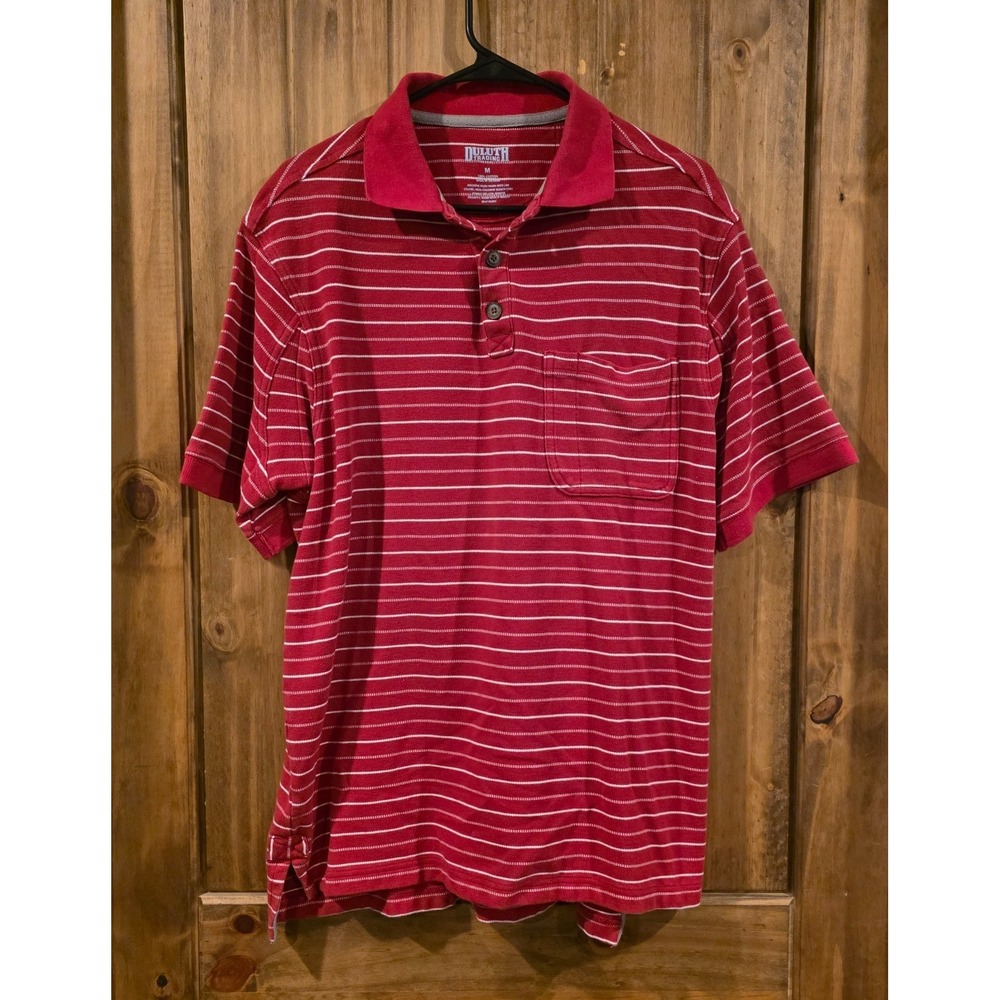 Duluth Trading‎ Co Polo Shirt Mens Red M Stripe Short Sleeve Stretch Classic